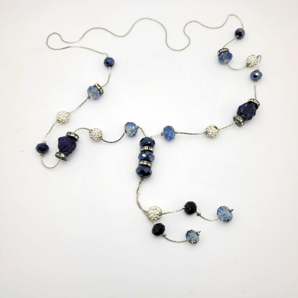 21" Faceted Glass, Clay Beads with Rhinestone Inlay Abstract Beads Necklace - Picture 1 of 7